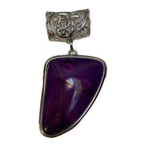 Massive Brutalist Silver Toned Faux Amethyst Plastic Pendant Festival Cosplay